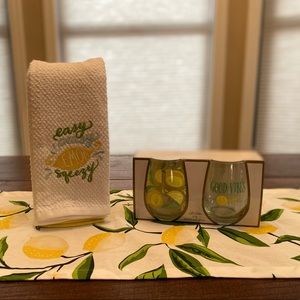 Lemon Stemless Wineglasses & 2 pk Dish Towels